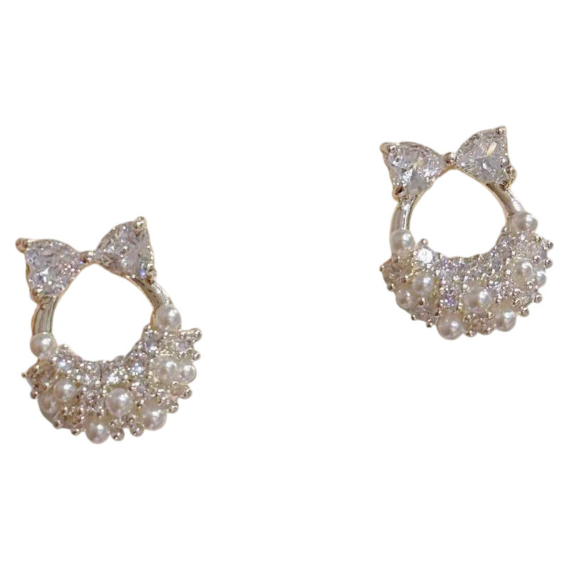 Quiet Luxury Bow & Pearl Mini Handbag Stud Earrings, Niche Elegant Chanel Style All-Match Dainty Women Fine Ear Jewelry