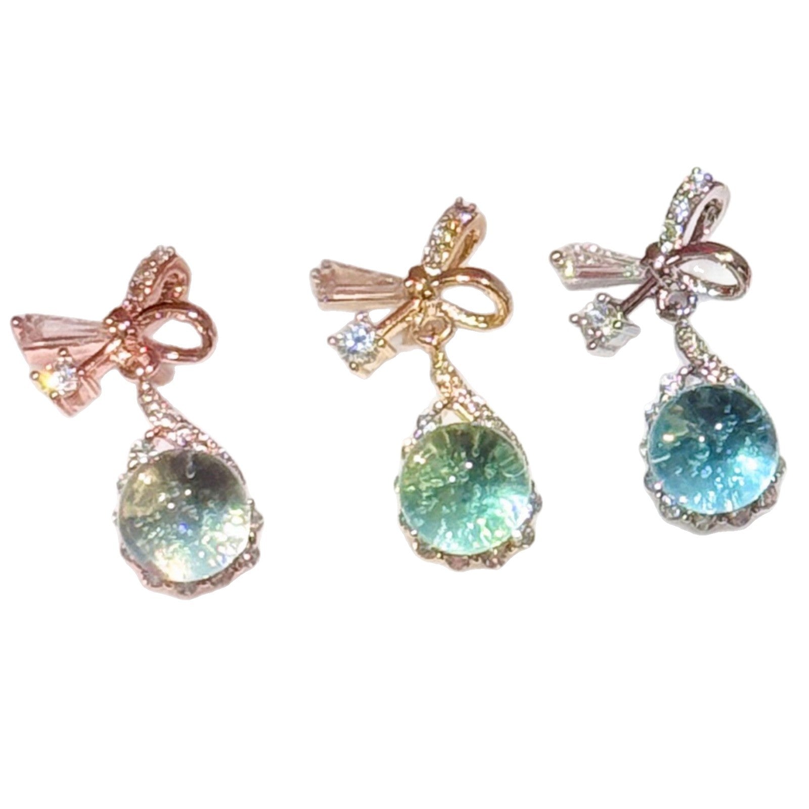 Blue Glass Bead Series Stud Earrings, Luxury Cool Tone Dainty Elegant Sweet Women Earrings