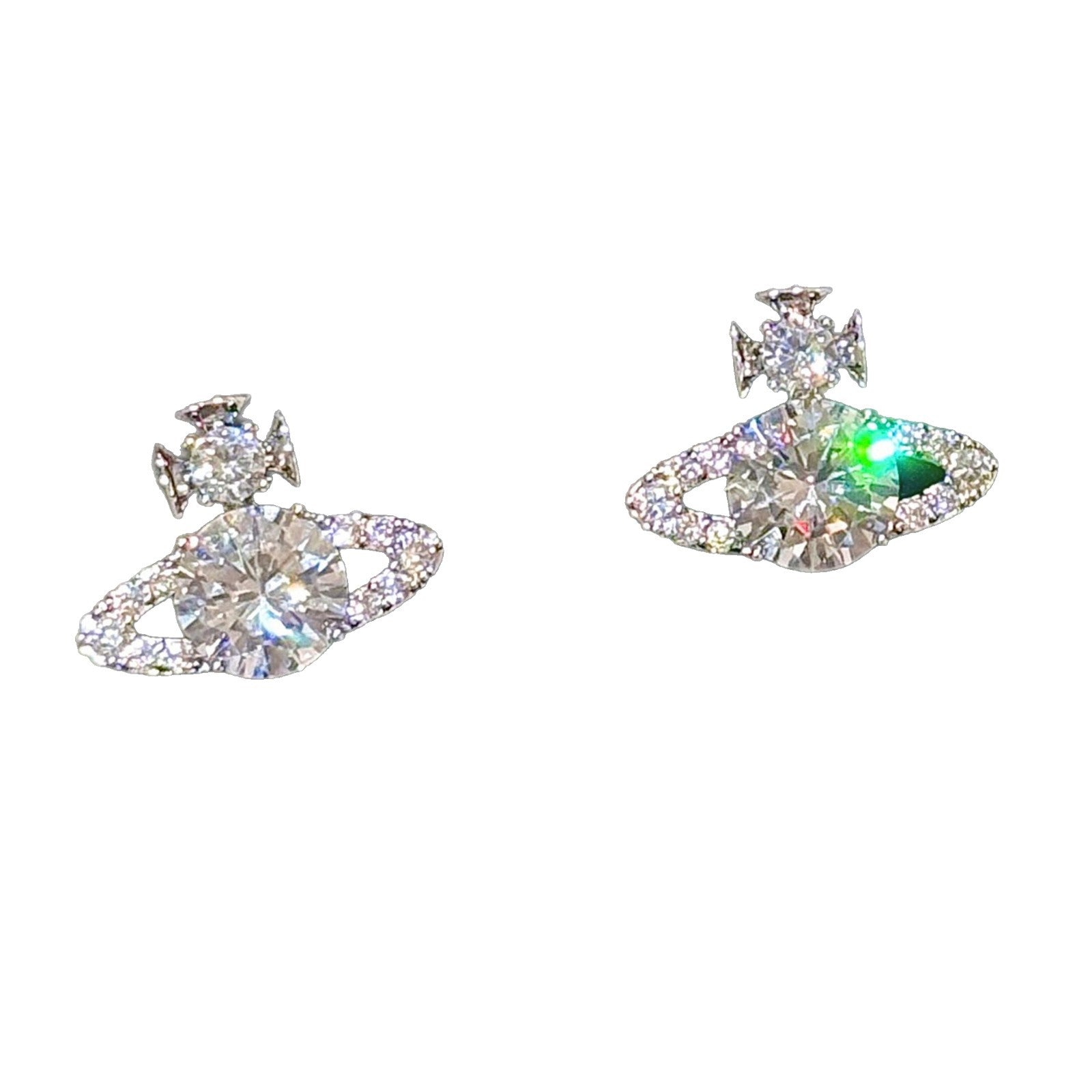 European Classic Saturn Earrings, Colorful Saturn Fashion Women Earrings, Luxury Exquisite Full Zircon Stud Earrings
