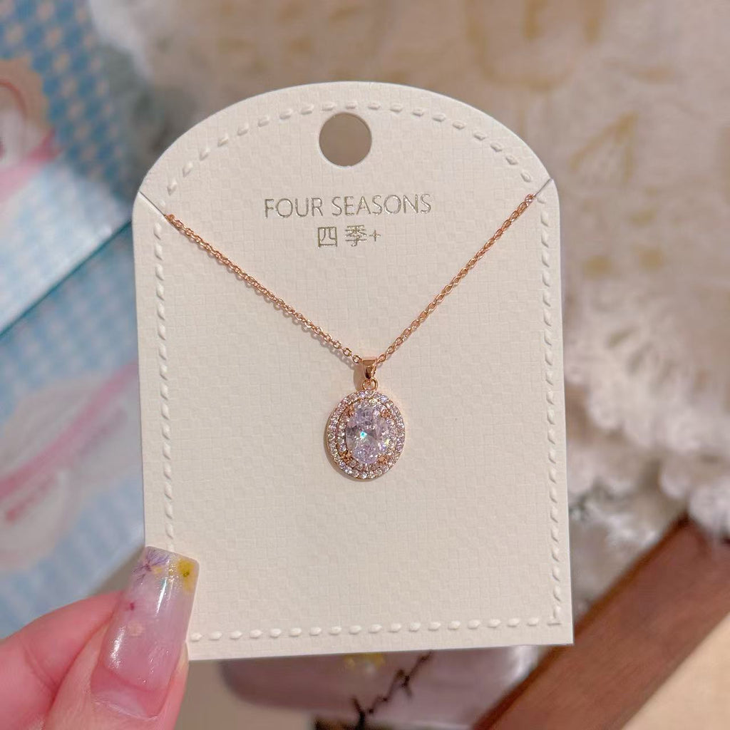 Shiny Geometric Round Pendant Necklace, Niche Luxury Dainty Clavicle Chain, Elegant All-match Daily Jewelry for Women