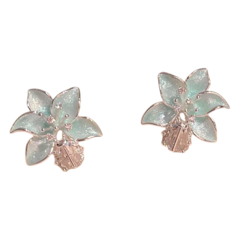 S925 Silver Enamel Flower Earrings, Sweet Retro Daily Ear Jewelry