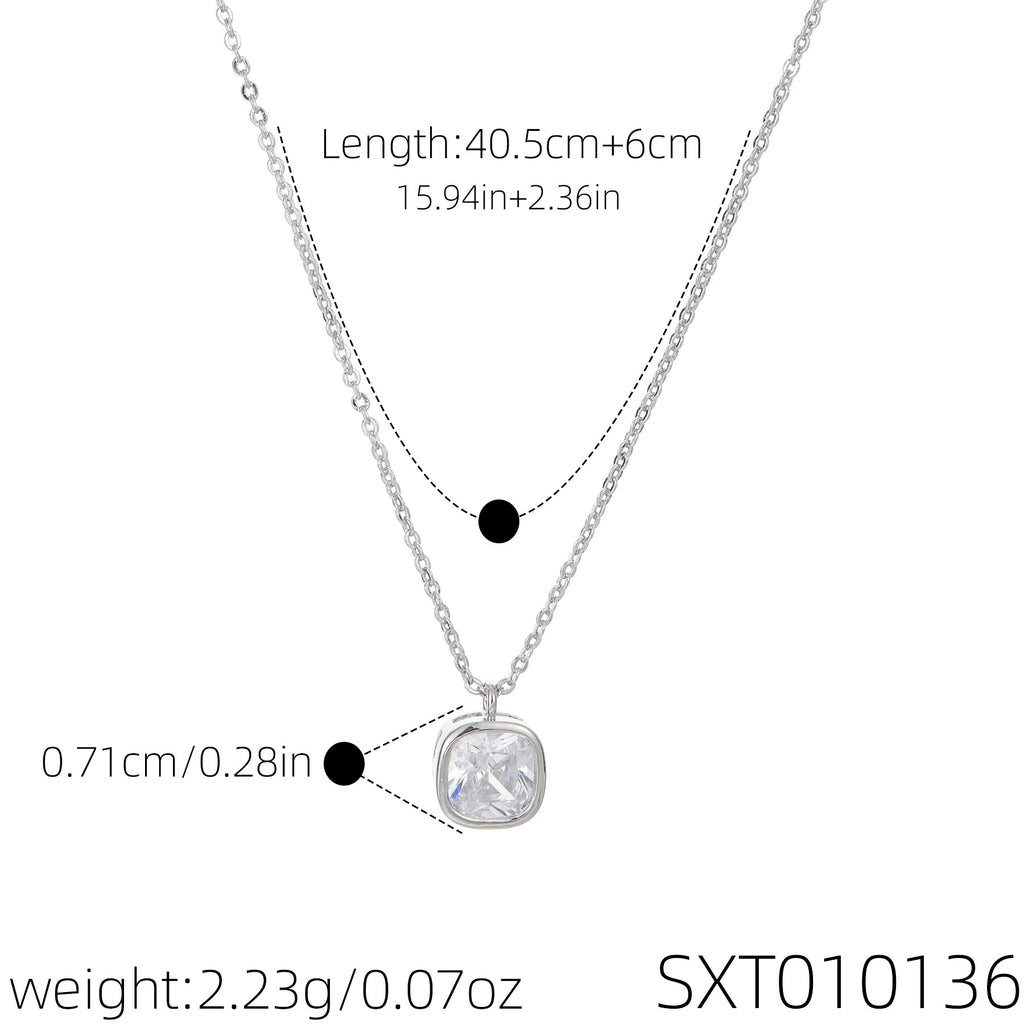 Cool Minimal Luxury Geometric Sugar Cube Cubic Zirconia Pendant Necklace, Niche Dainty Elegant All-Match Choker Jewelry for Women
