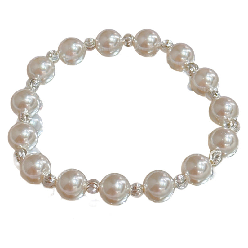 Korean Style Pearl & Broken Silver Bracelet, Luxury Elegant Wrist Jewelry, Minimalist Delicate Versatile Daily Bangle for Women