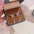 Butterfly Pearl Tassel Drop Earrings, S925 Sterling Silver Posts, Luxury Dainty Sweet Elegant Dangling Stud Earrings