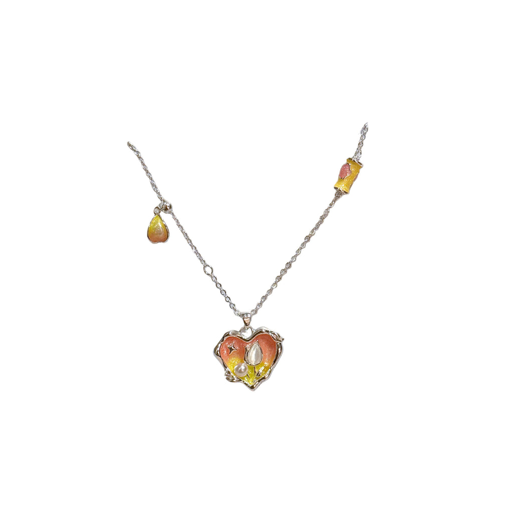 Cat's Eye Pendant Necklace with Gradient Heart Floral Design, Premium Elegant Daily Fashion Accessories