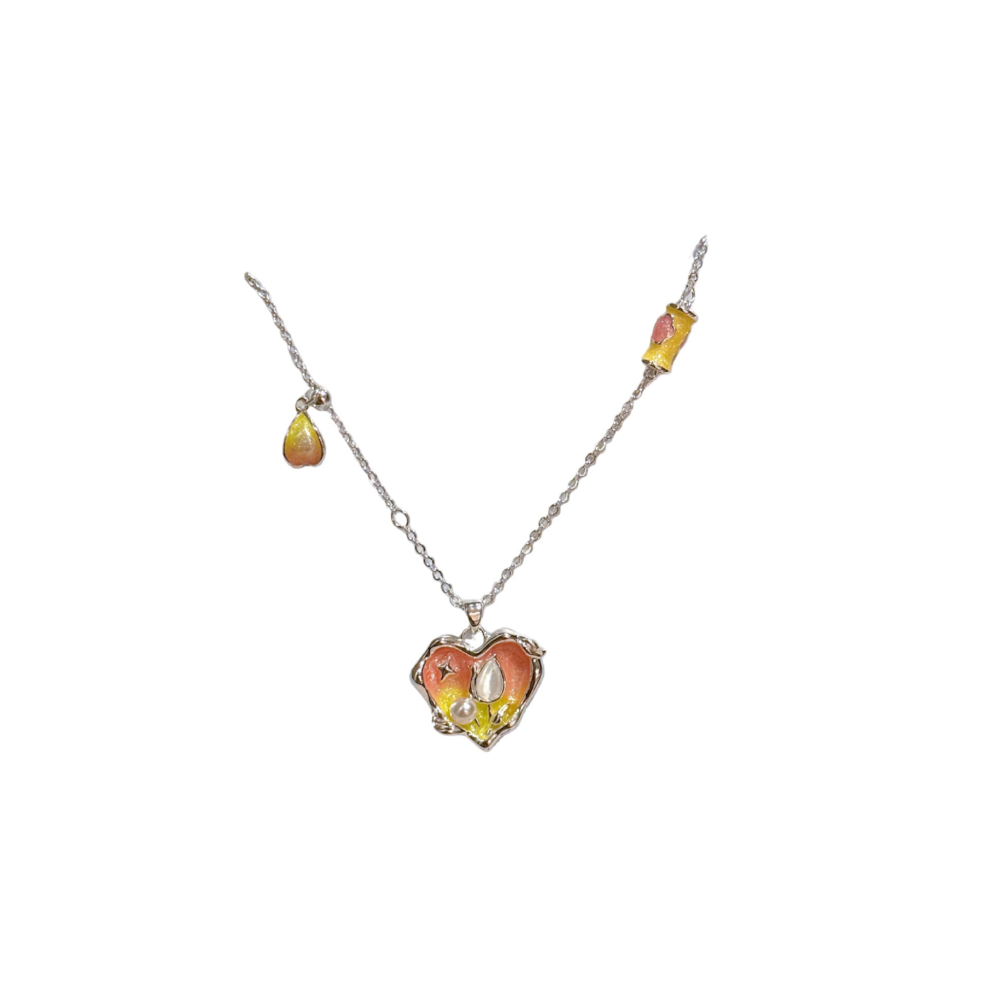 Cat's Eye Pendant Necklace with Gradient Heart Floral Design, Premium Elegant Daily Fashion Accessories