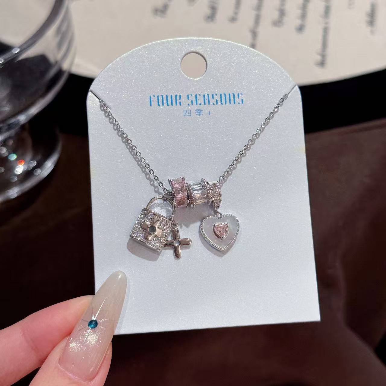 Fairy Sweet Heart Necklace Elegant French Style Luxury Women Gift Neck Chain