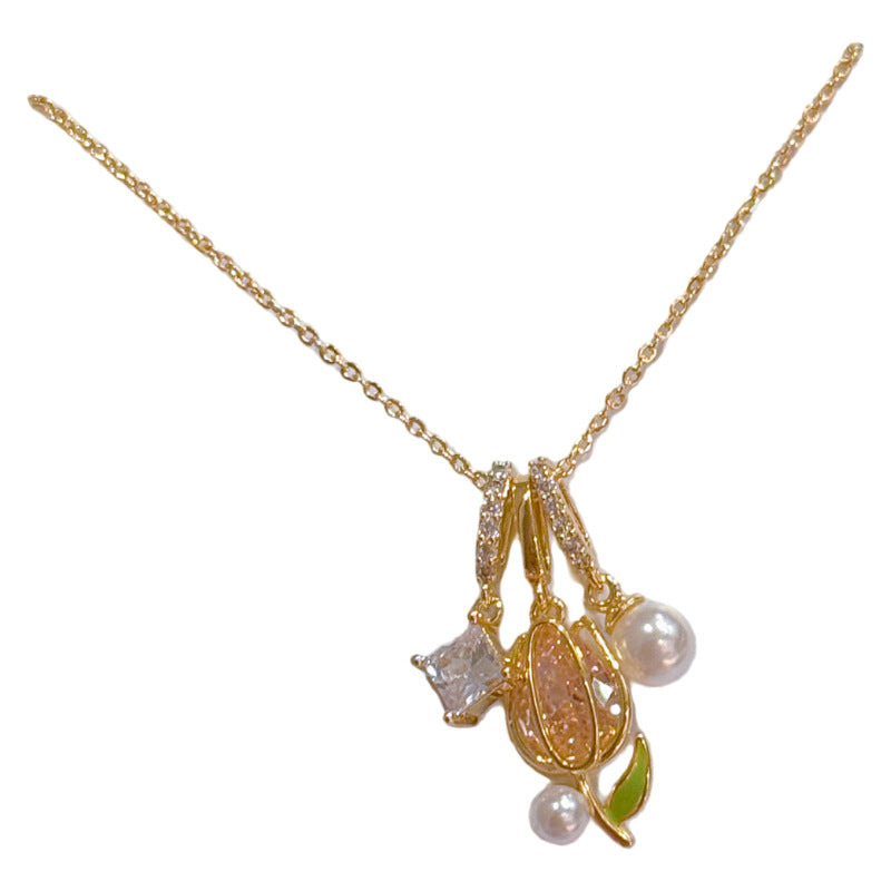 Elegant Tulip Pendant Necklace Sweet Luxury Versatile Women Daily Neck Jewelry