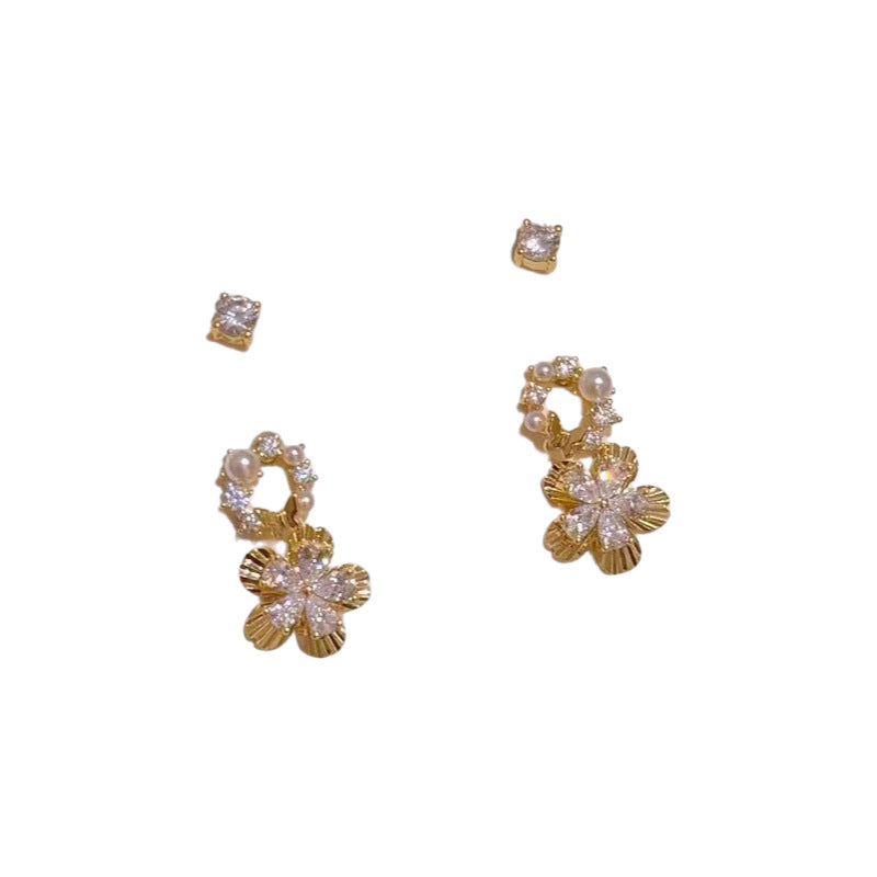 3 Pairs Floral Wreath Pearl Stud Earrings Set, Luxury Dainty Sweet Elegant All-match Jewelry for Women