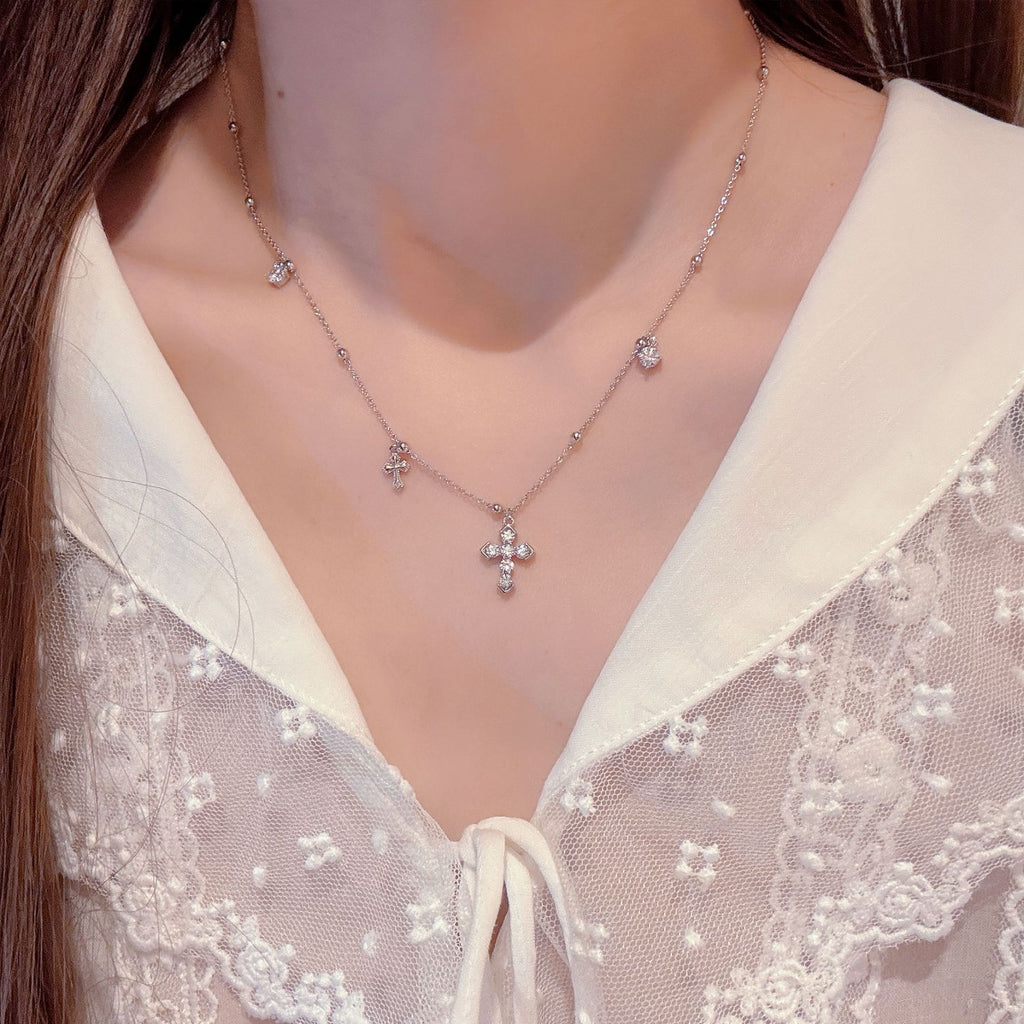 Custom Double Cross Necklace, Luxury Minimalist Dainty Clavicle Chain, All-match Daily Elegant Pendant Jewelry