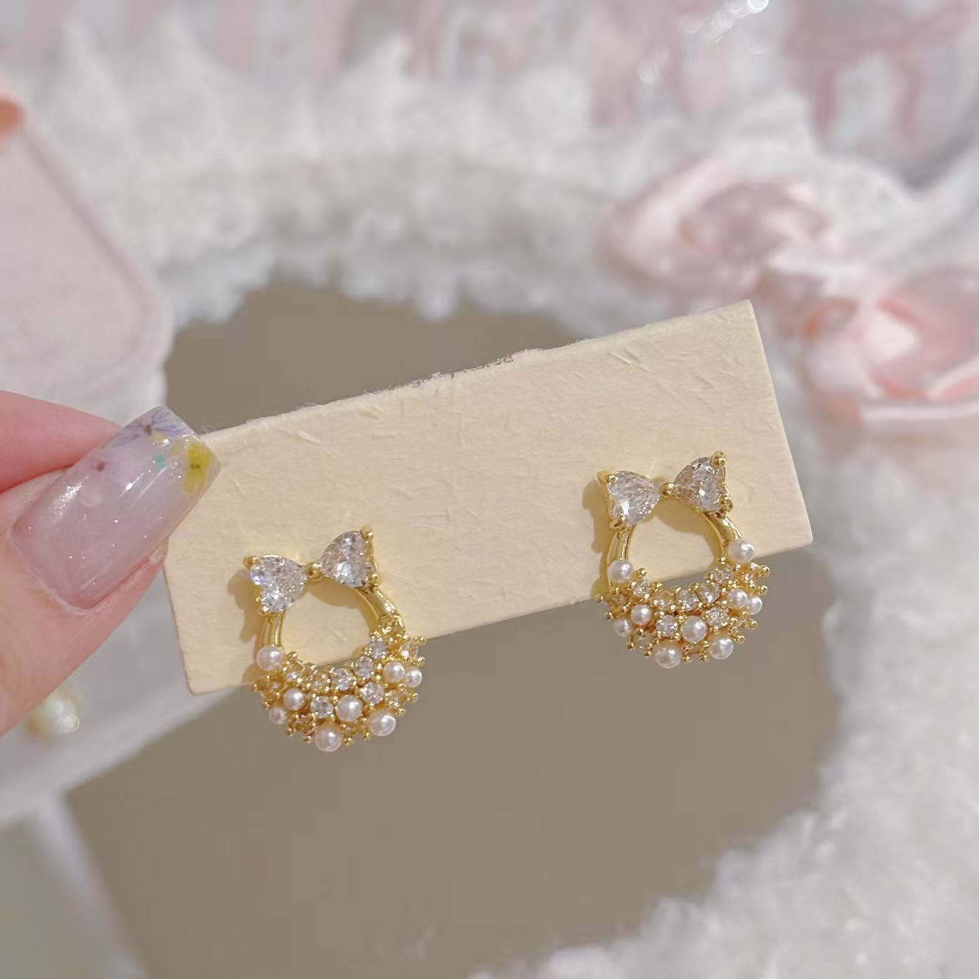 Quiet Luxury Bow & Pearl Mini Handbag Stud Earrings, Niche Elegant Chanel Style All-Match Dainty Women Fine Ear Jewelry
