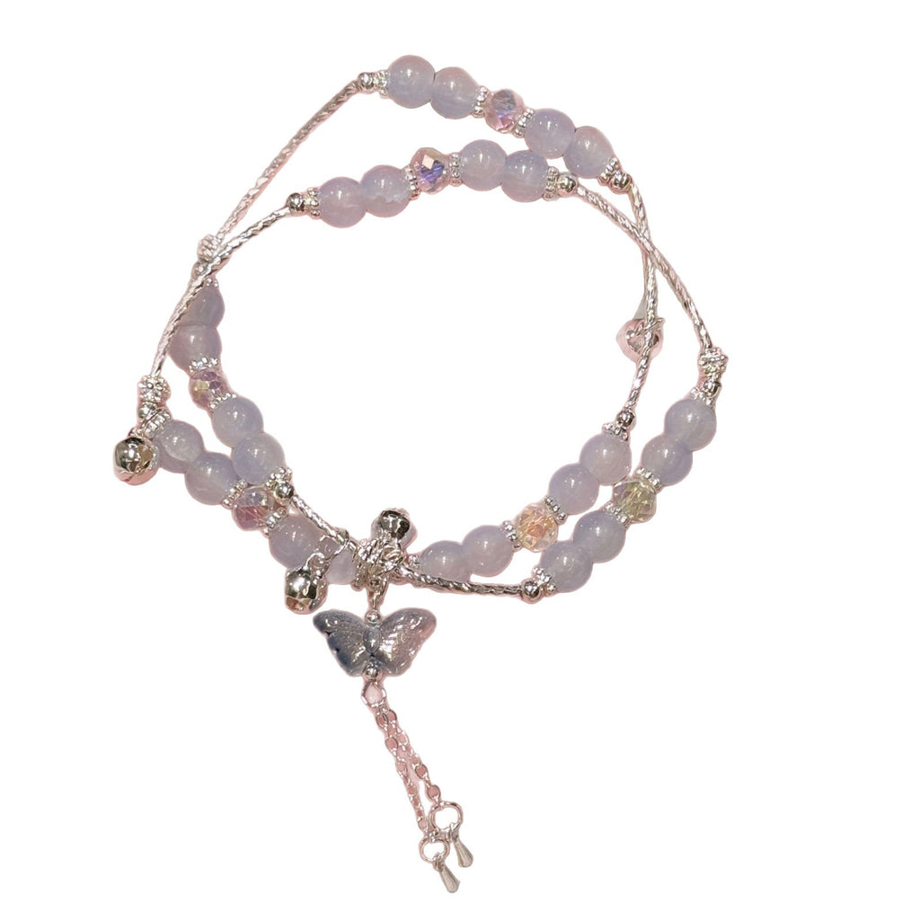 Vintage  Chalcedony Crackle Crystal Butterfly Stack Bracelet Elegant Ladies Accessory