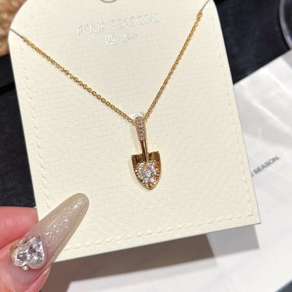 Golden Shovel Sand Gold Necklace, Non-fading Chinese Style Daily Neck Chain