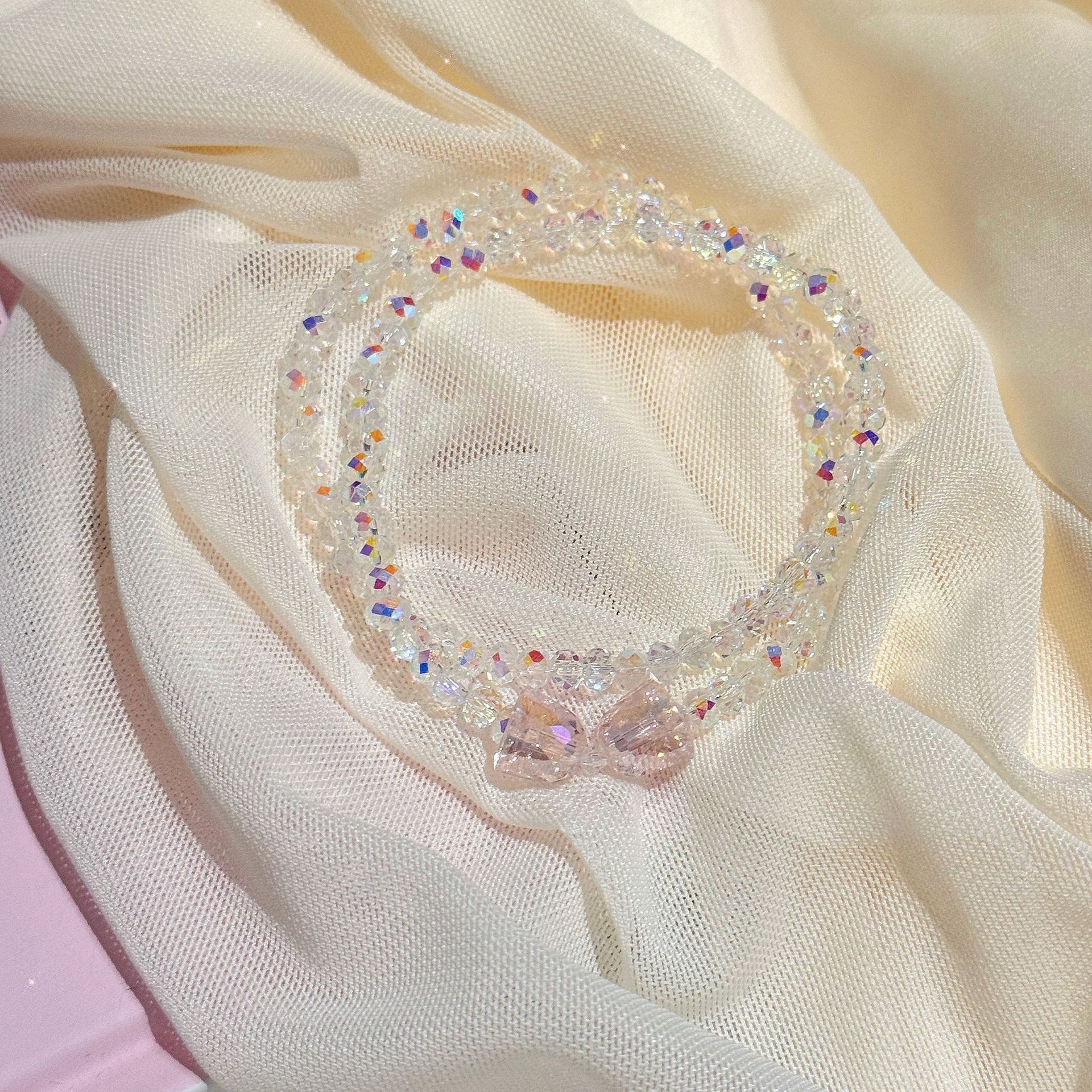 Double Layer Crystal Bracelet with Bow Charm, Luxury Exquisite Wrist Jewelry, Sweet Gift for Best Friend Birthday