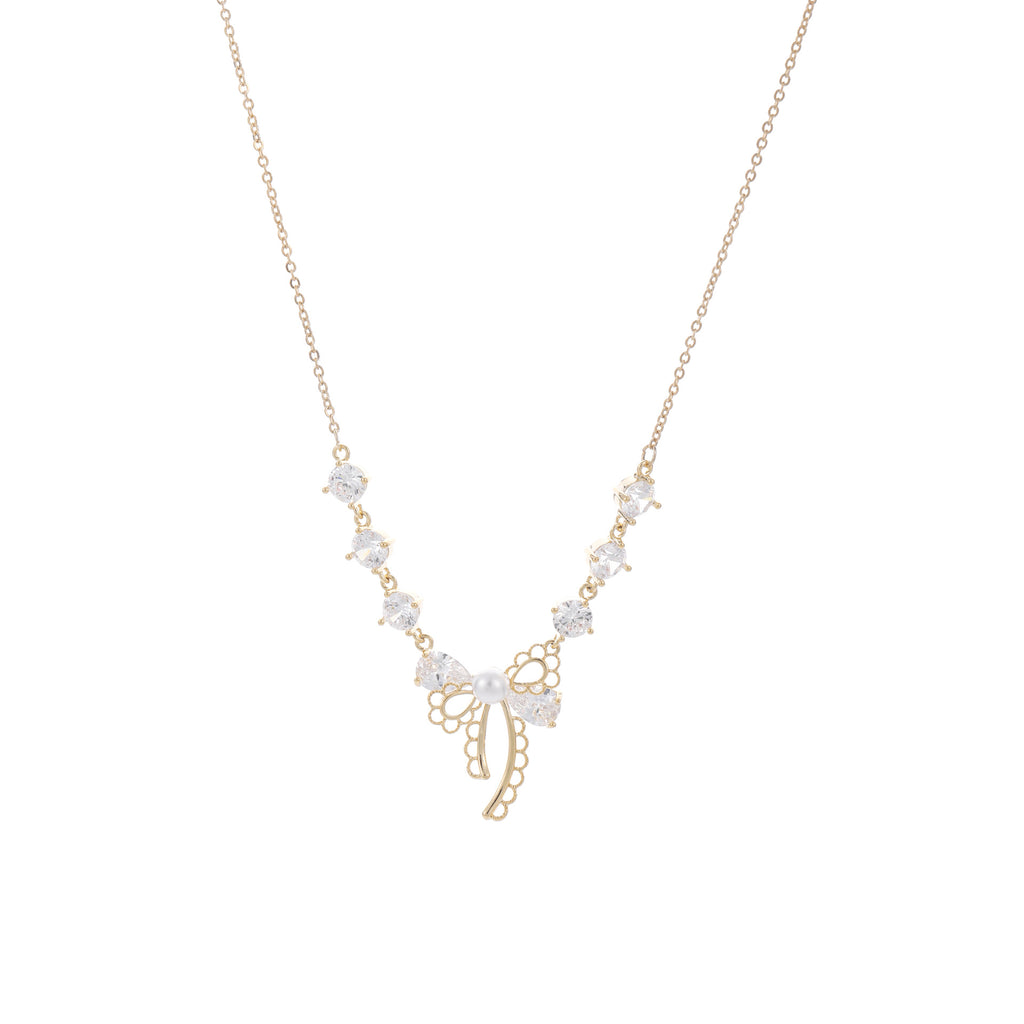 Lace Bow Zircon Necklace, Luxury Niche Sweet Clavicle Chain, Fresh Elegant Versatile Women Pendant