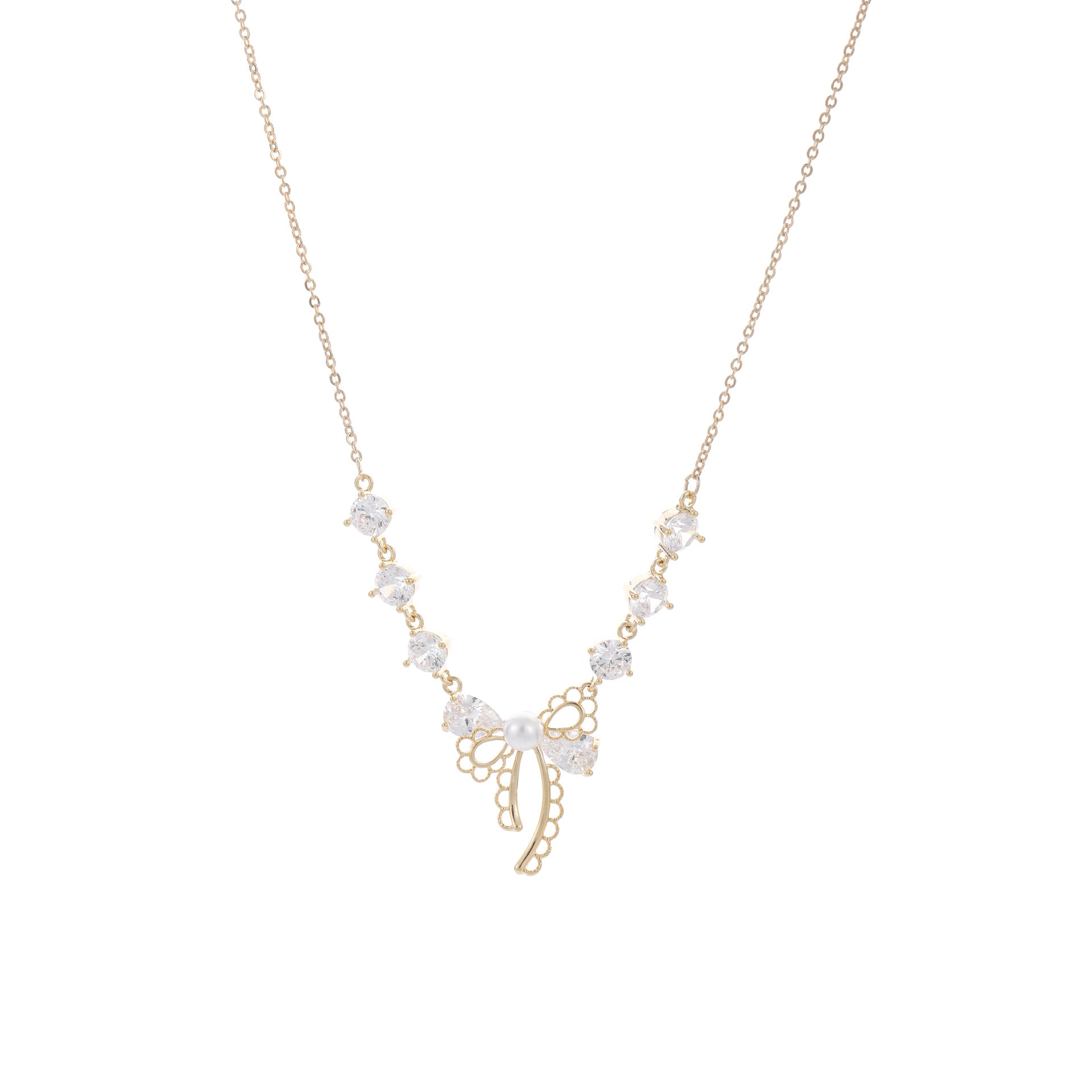 Lace Bow Zircon Necklace, Luxury Niche Sweet Clavicle Chain, Fresh Elegant Versatile Women Pendant