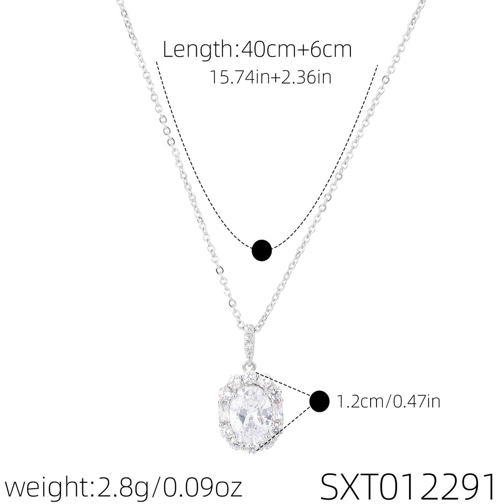 Luxury Vintage Oval Cubic Zirconia Pendant Necklace, Niche Upscale Dainty Elegant All-Match Choker Jewelry