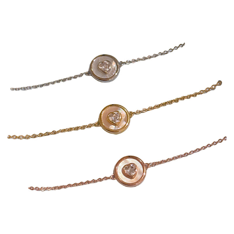 Elegant Natural Shell Necklace Bracelet Set, Geometric Heart Round Design, Dainty Luxury Versatile Jewelry