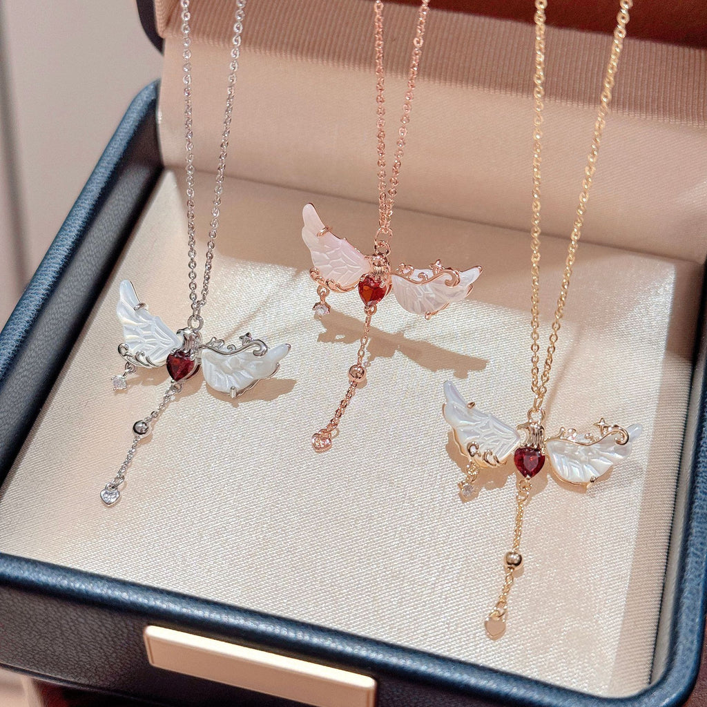 Angel Wing Tassel Clavicle Necklace, Luxury Niche Dainty Pendant Chain, Sweet Cool Versatile Fashion Jewelry