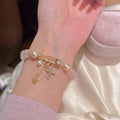 Pearl Safety Pin Bracelet with Cross Star Pendant, Luxury Niche Elegant Wrist Jewelry, Exquisite All-match Temperament Bracelet