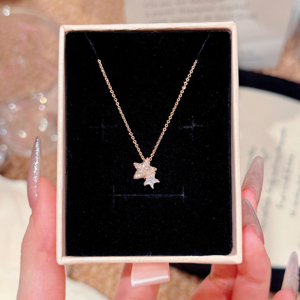 New Year Double Star Necklace, Delicate Luxury Clavicle Chain, Stylish Niche Jewelry Gift for Women & BFF