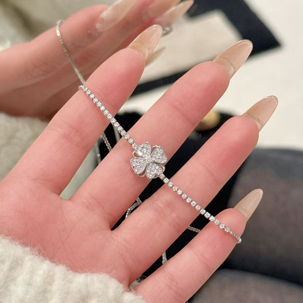 Shiny Four Leaf  Zircon Pull Bracelet Minimal Luxury Women Jewelry