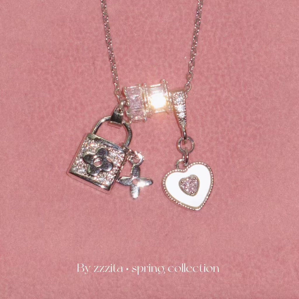 Fairy Sweet Heart Necklace Elegant French Style Luxury Women Gift Neck Chain