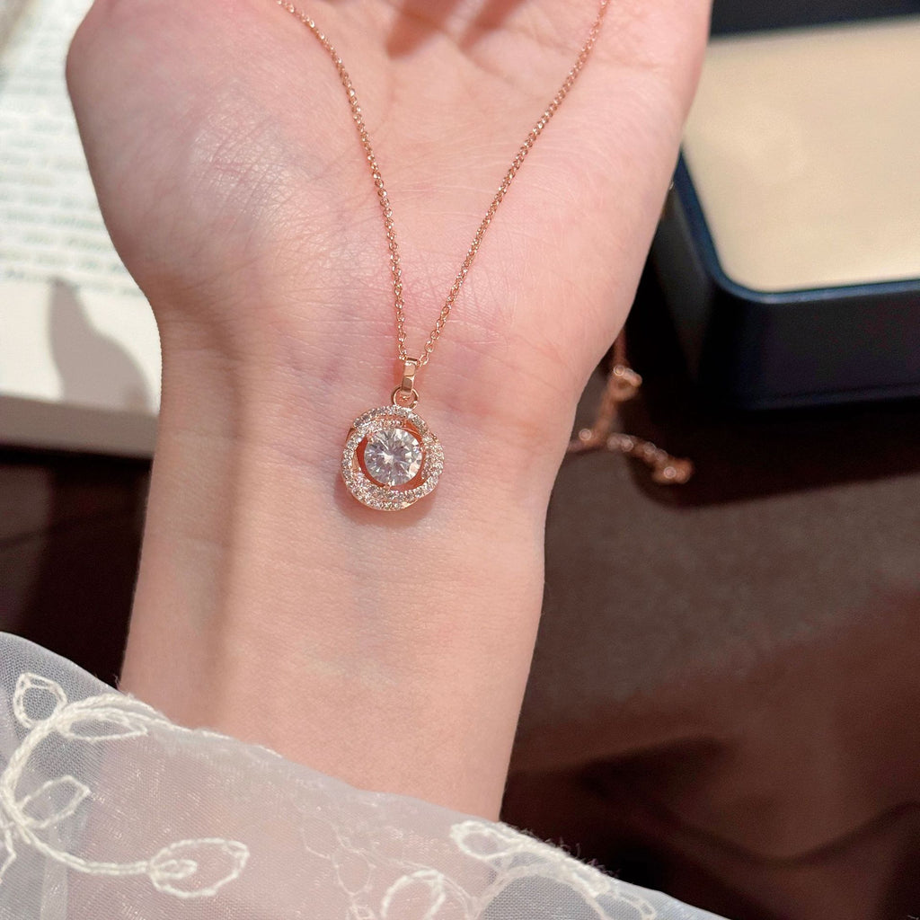 Circular Shiny Zircon Necklace, Luxury Niche Clavicle Chain, Minimalist Exquisite Versatile Daily Women Pendant