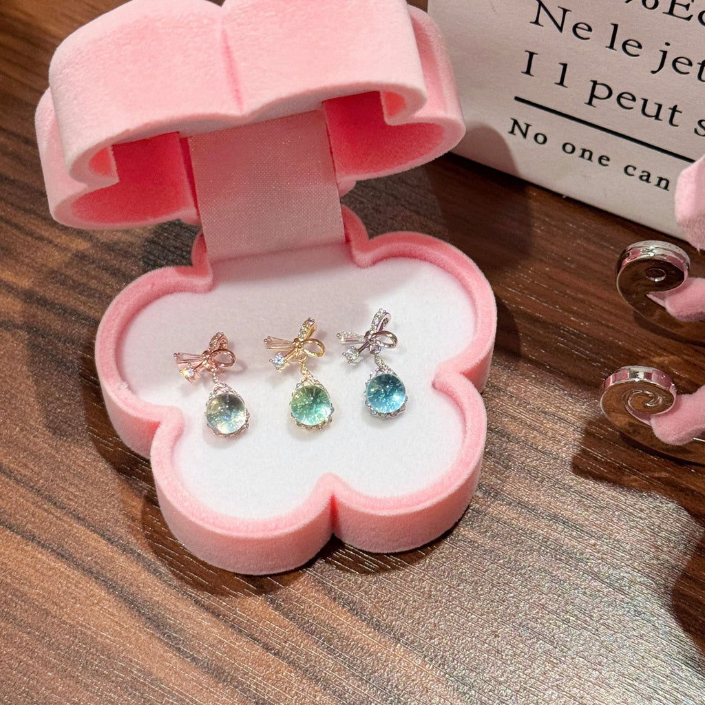 Bow & Teardrop Zircon Earrings, Dainty Luxury Drop Earrings for Women, 925 Sterling Silver Stud Earrings with Design Sense
