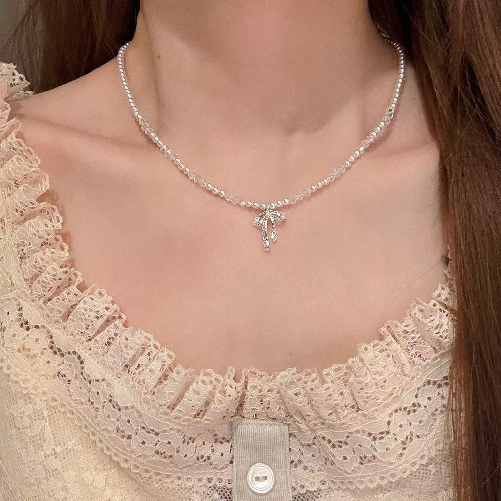 Bow Pearl Necklace, Luxury Niche Sweet Elegant Clavicle Chain, Exquisite Versatile Women Pendant