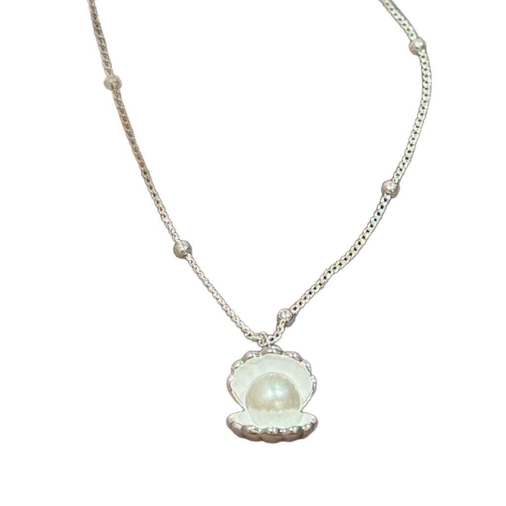 Korean Style Shell & Pearl Clavicle Necklace, Minimalist Fairy Dainty Jewelry, Niche Design Versatile Necklace for Women