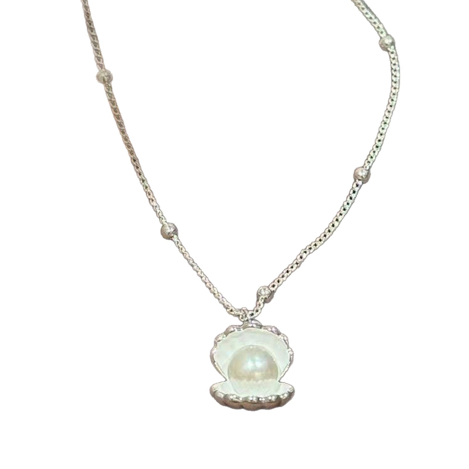 Korean Style Shell & Pearl Clavicle Necklace, Minimalist Fairy Dainty Jewelry, Niche Design Versatile Necklace for Women