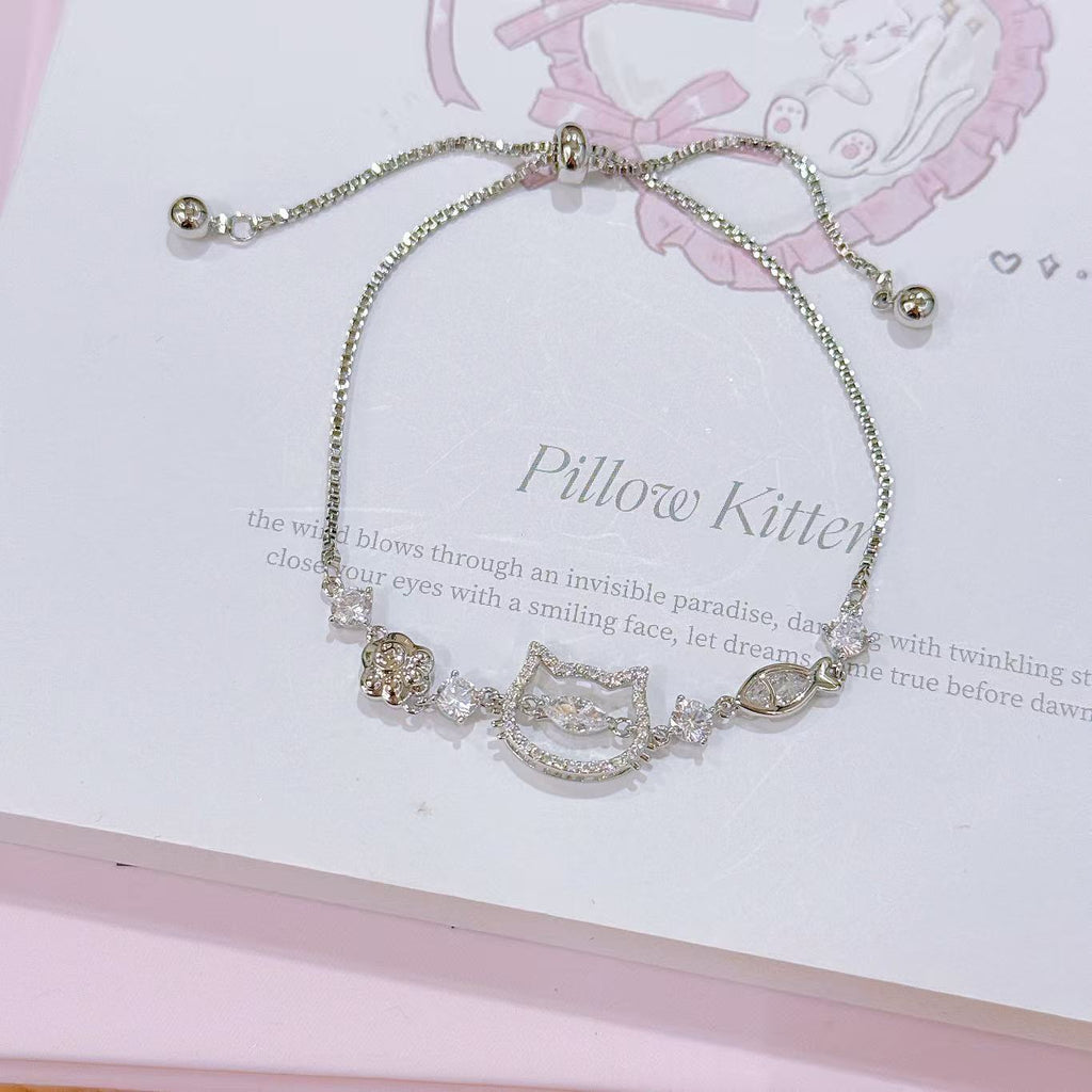 New Arrival Spring Floral Pink Cat Necklace Niche High Grade Delicate Clavicle Chain Versatile Women Fashion Accessories