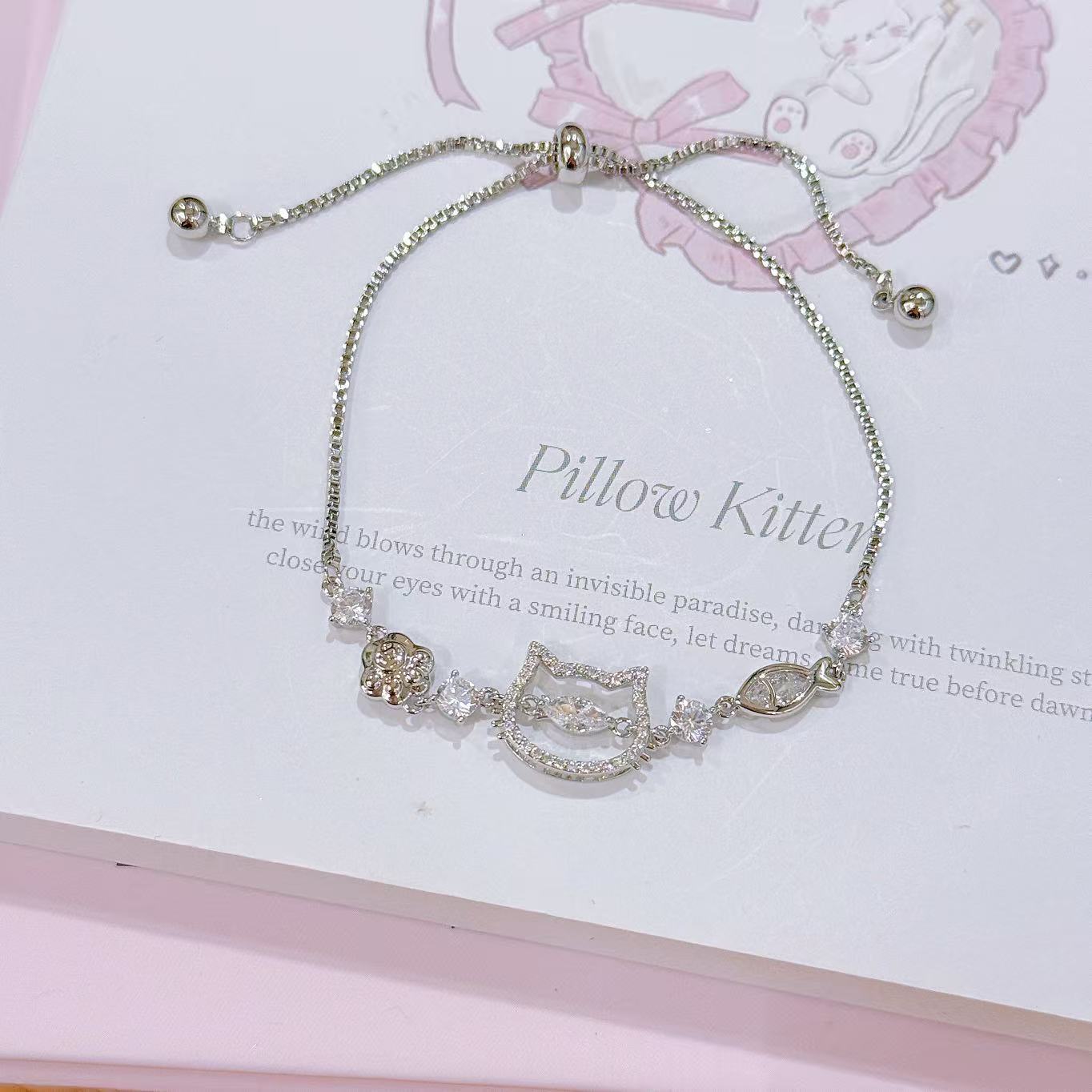 New Arrival Spring Floral Pink Cat Necklace Niche High Grade Delicate Clavicle Chain Versatile Women Fashion Accessories
