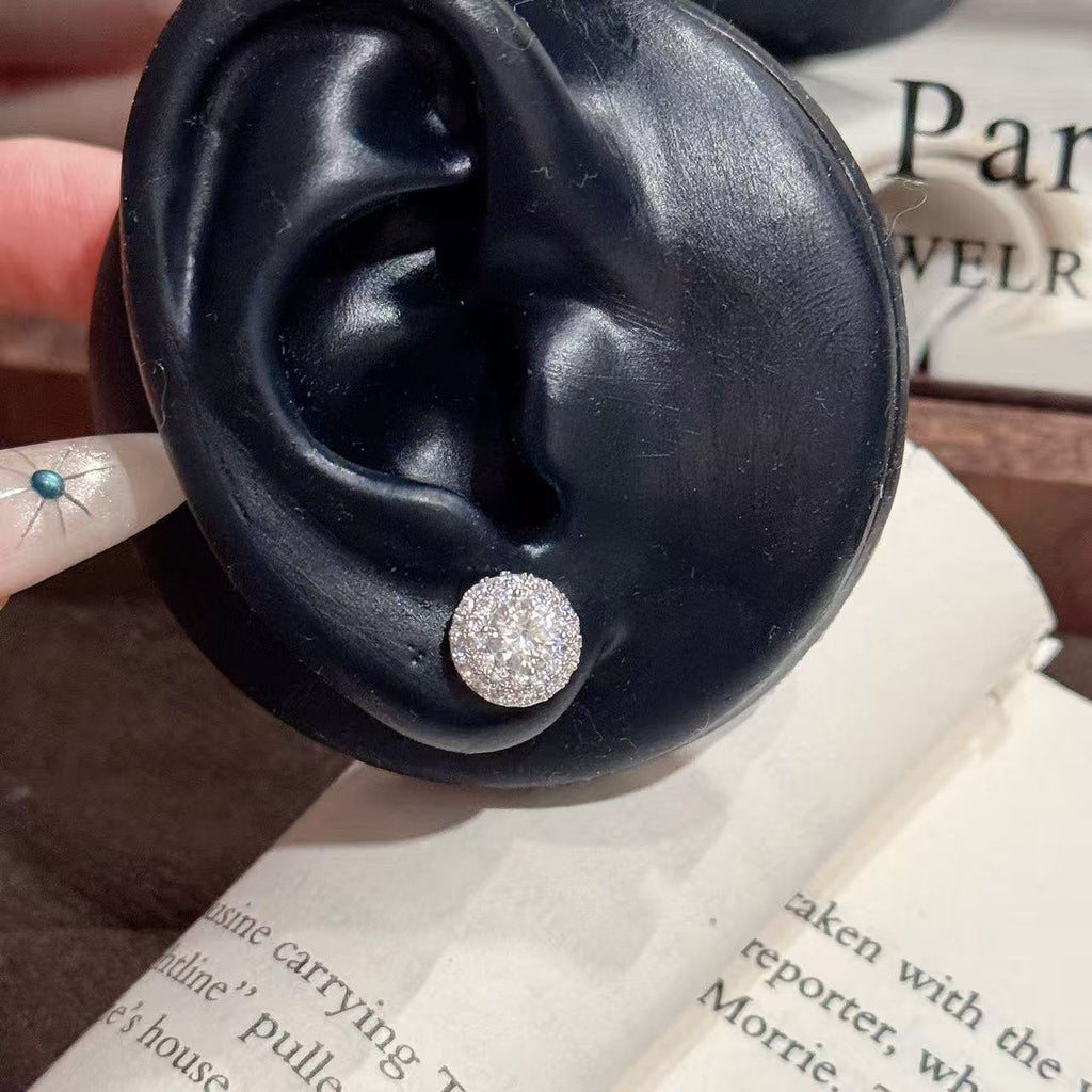 Cold Style Round Zircon Earrings, S925 Silver Studs, Elegant Luxury Delicate Fashion Ear Accessories