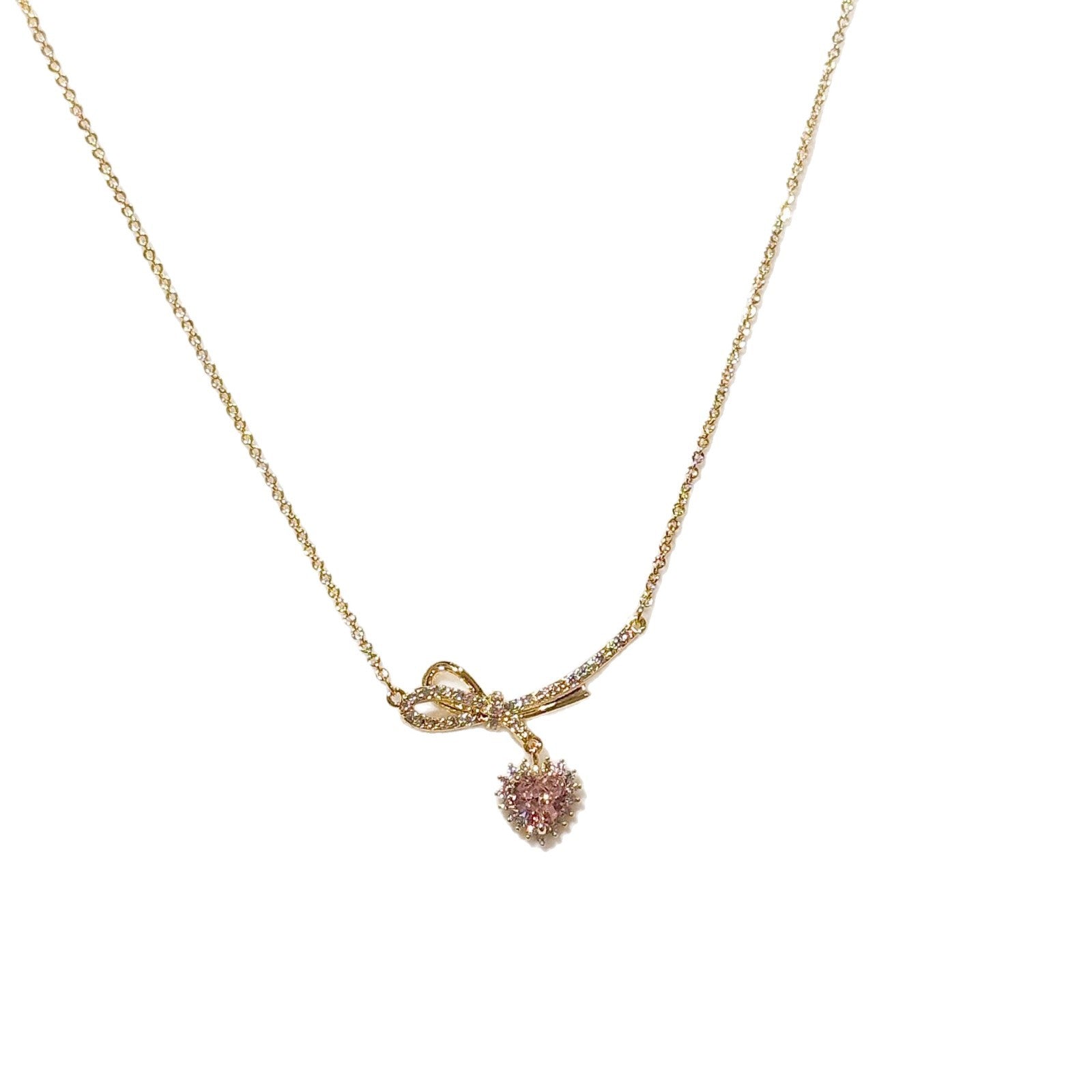 French Style Heart Clavicle Necklace, Sparkling Zircon Pendant, Minimalist Luxury Niche Fashion Jewelry