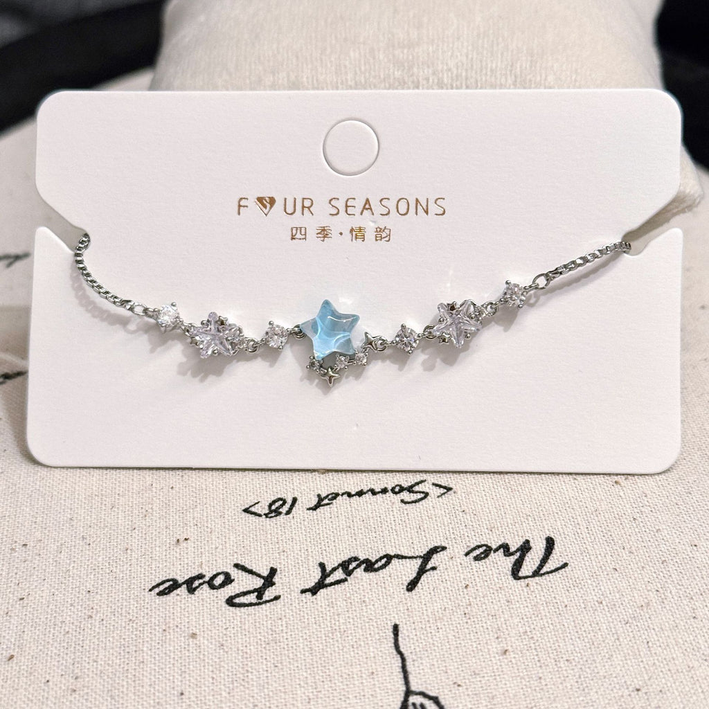 Aquamarine Beaded Bracelet, Luxury Versatile Niche Wrist Jewelry, Star Design Fashion Bracelet Trendy Japanese Korean Style for Women