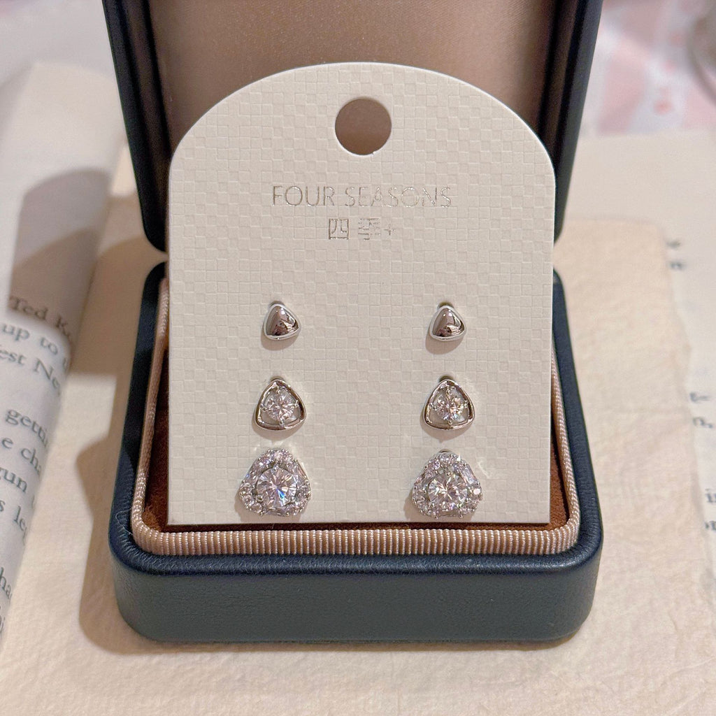 3 Pairs Geometric Triangle Stud Earrings Set, Dainty Shiny Cool Tone Studs, Luxury Minimalist Elegant Versatile Earrings