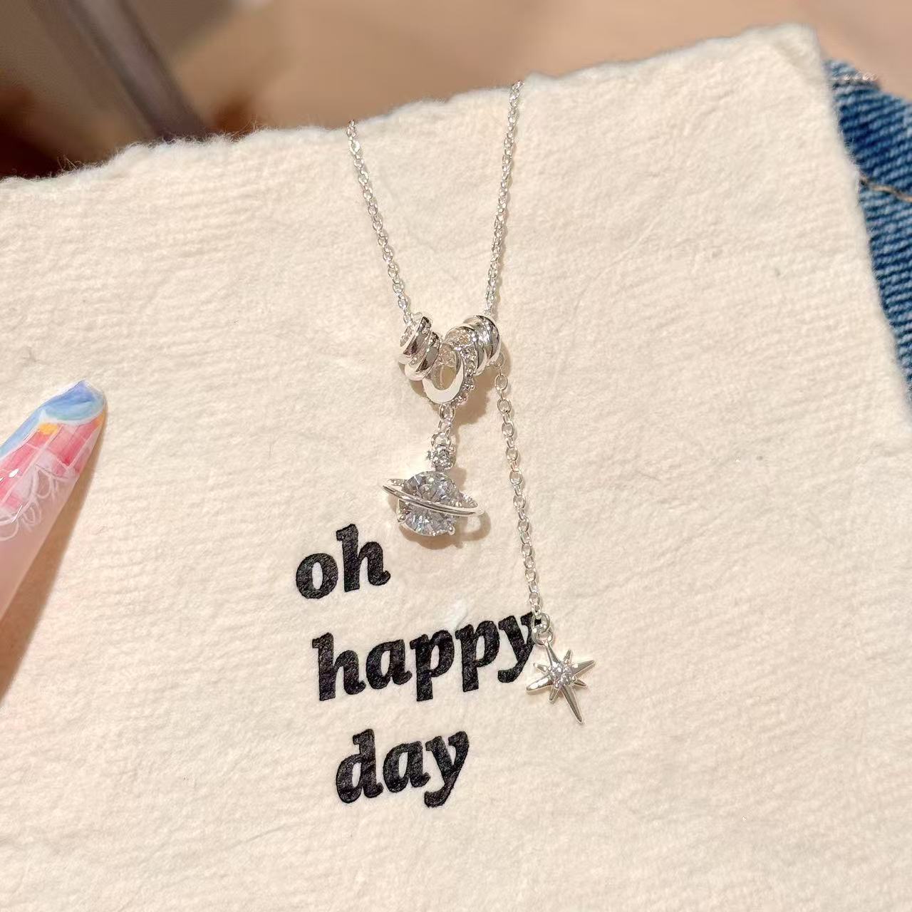 Saturn Pendant Necklace, Minimal Luxury Eight-pointed Star Jewelry, Hot Selling European American Niche All-match