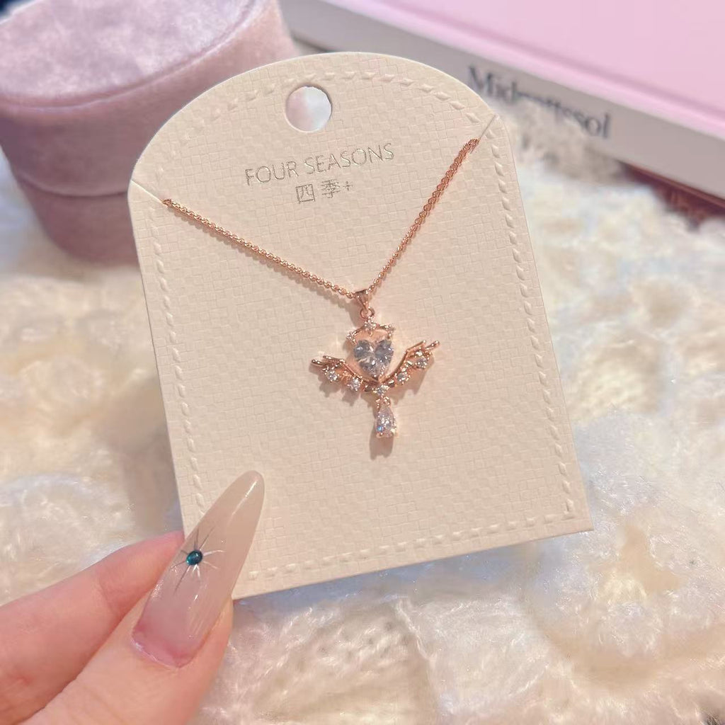 Angel Heart Love Necklace, Fairy Delicate Clavicle Chain, Luxury Elegant Sweet Temperament All-match Pendant Necklace