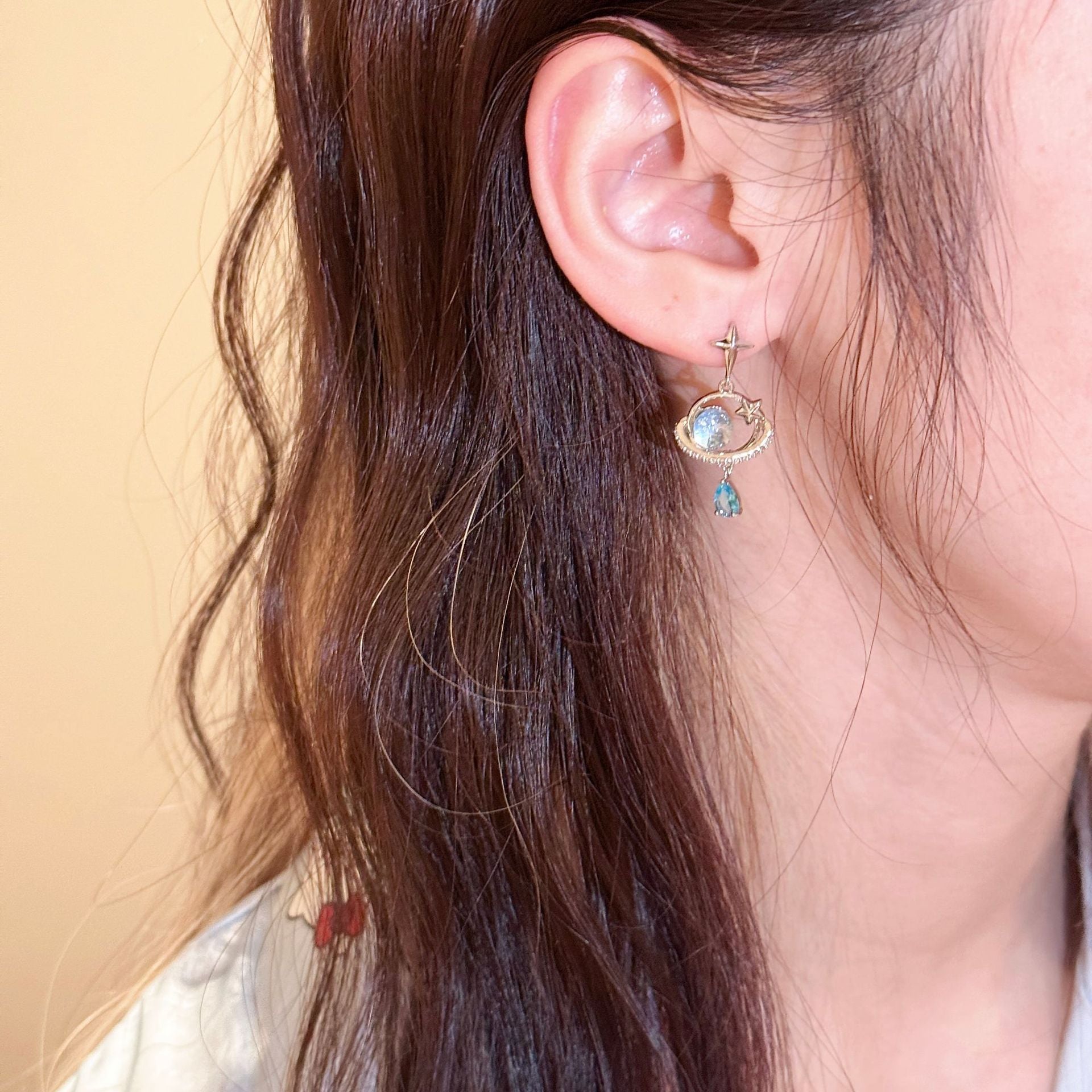 Saturn Water Drop Dangle Earrings for Women, Luxury High-End Niche Designer Versatile Drop Ear Jewelry