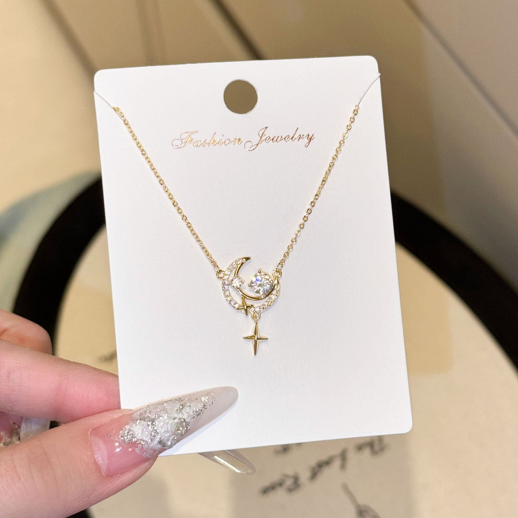 Star Moon Necklace, INS Luxury Niche Design Clavicle Chain, Minimalist Versatile Women Jewelry