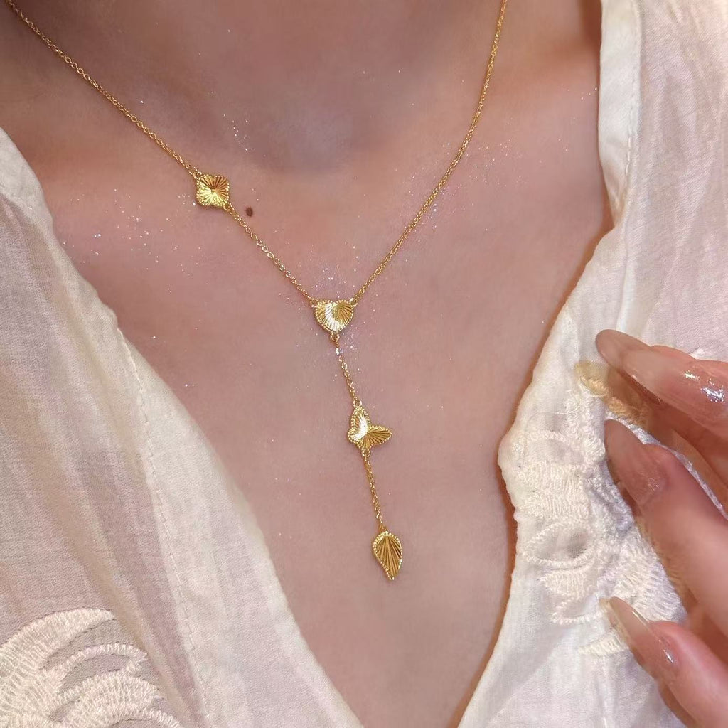 Golden Shovel Sand Gold Necklace, Non-fading Chinese Style Daily Neck Chain