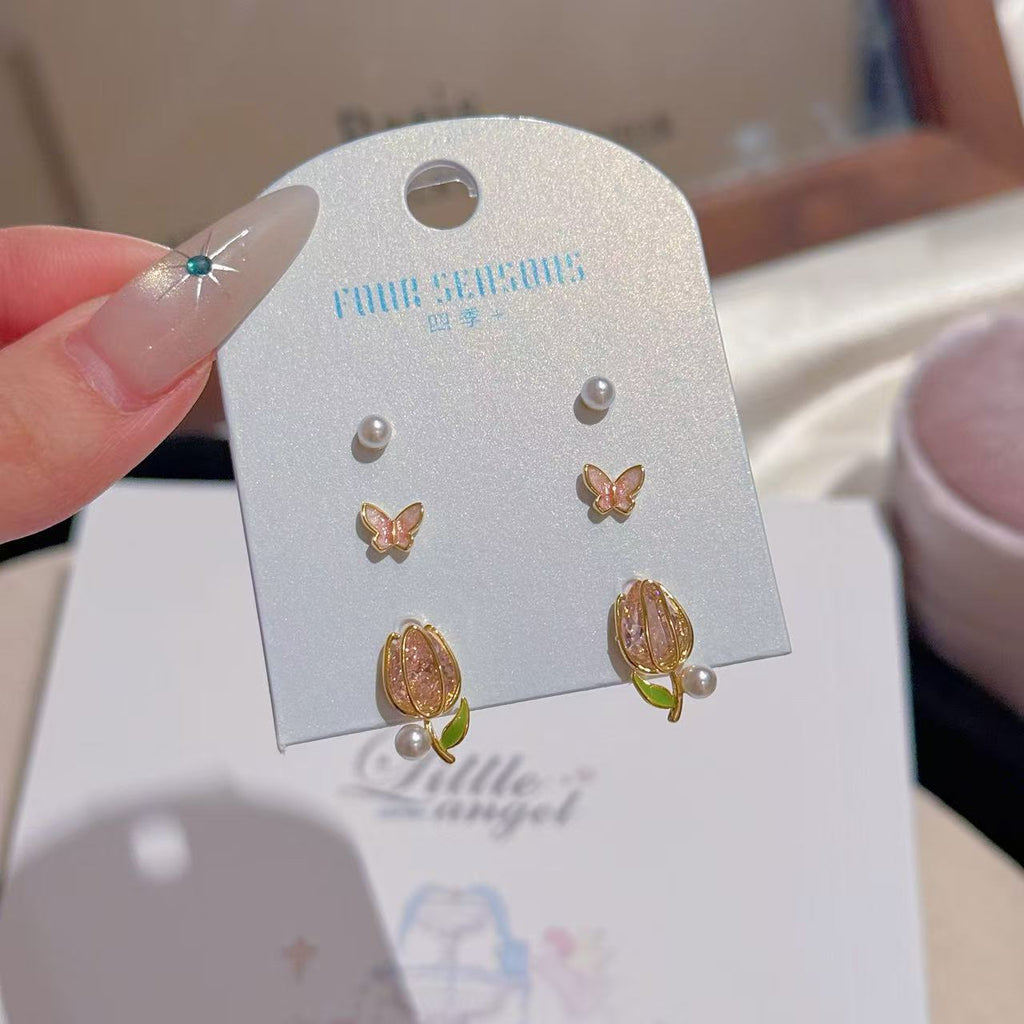 Tulip Stud Earrings, Spring Sweet Light Luxury Earrings, Niche Exquisite S925 Silver Pin Versatile Girl Ear Jewelry