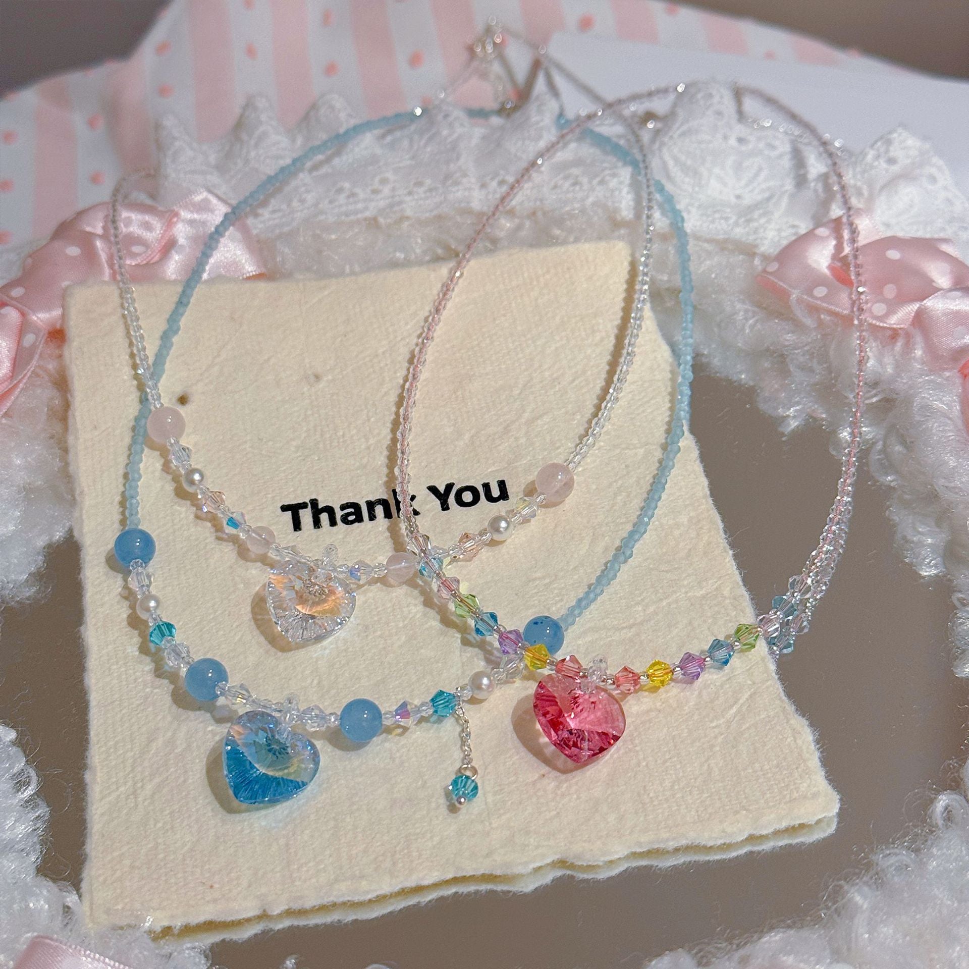 Summer Colorful Heart Necklace Dainty Luxury Clavicle Chain Fresh Dopamine Sweet Elegant Jewelry for Women