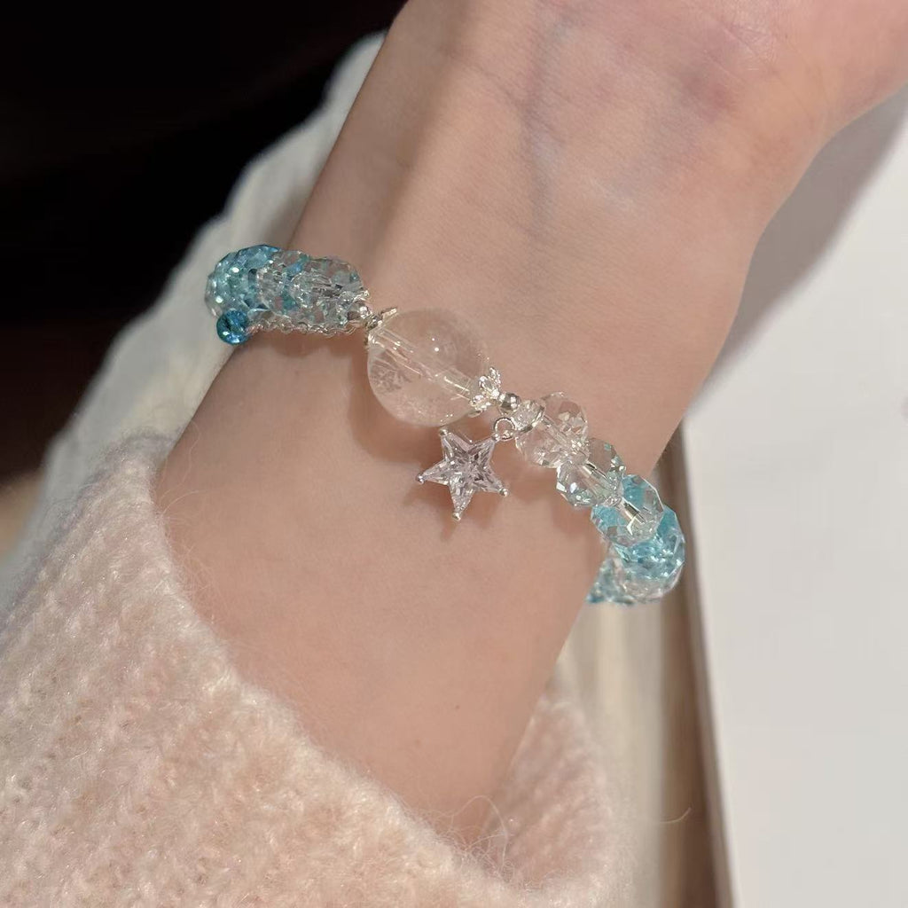 Shiny Star White Crystal Beaded Bracelet Elegant Cold Style Summer Women Hand Jewelry