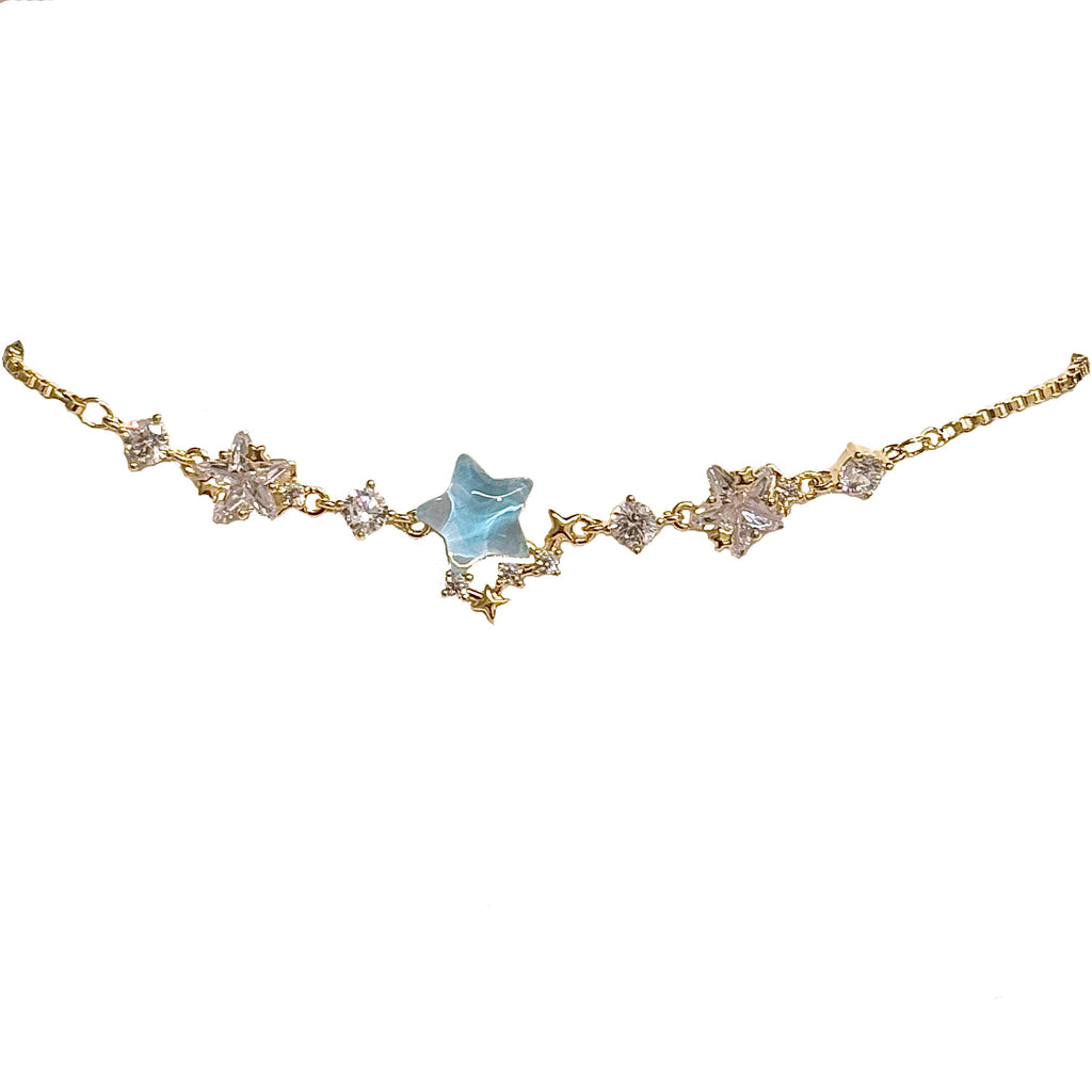 Aquamarine Beaded Bracelet, Luxury Versatile Niche Wrist Jewelry, Star Design Fashion Bracelet Trendy Japanese Korean Style for Women