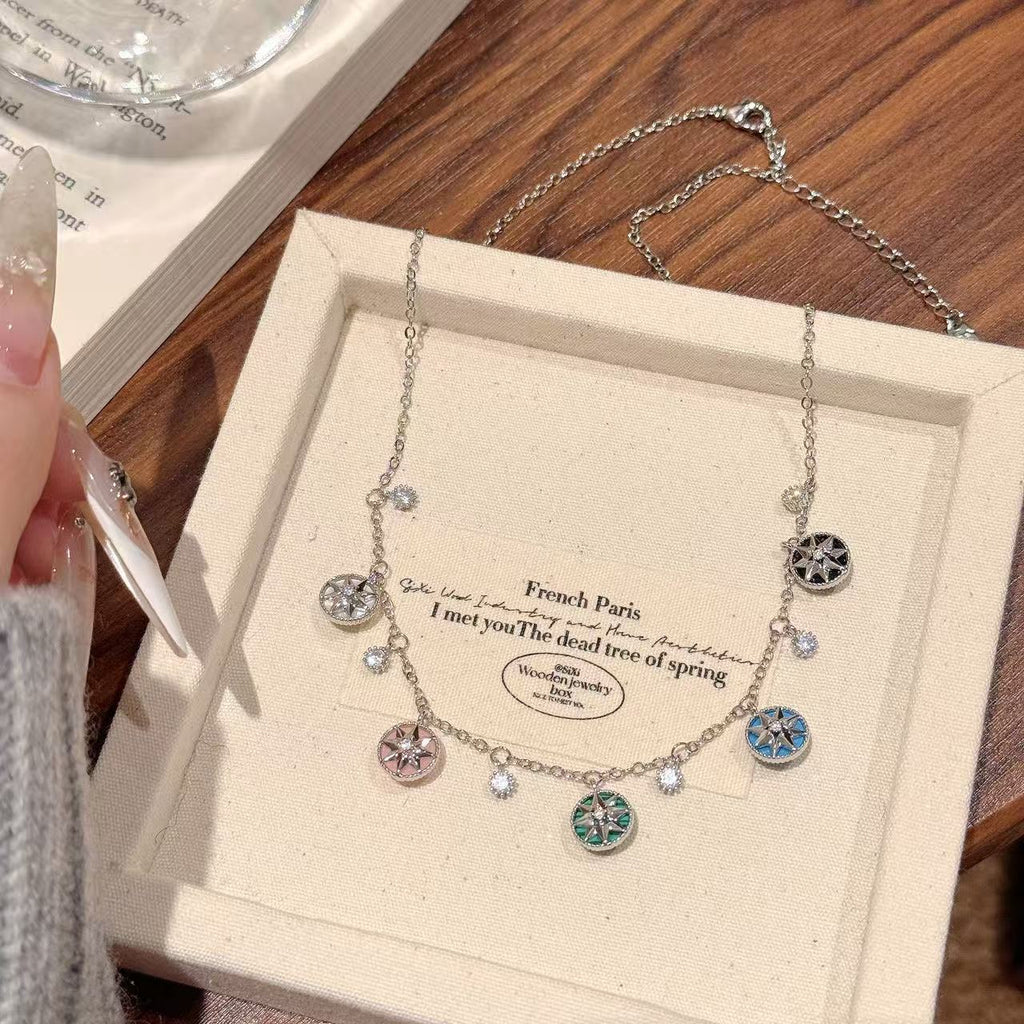 Color Zircon White Shell Eight Pointed Star Collarbone Necklace Women Luxury Jewelry