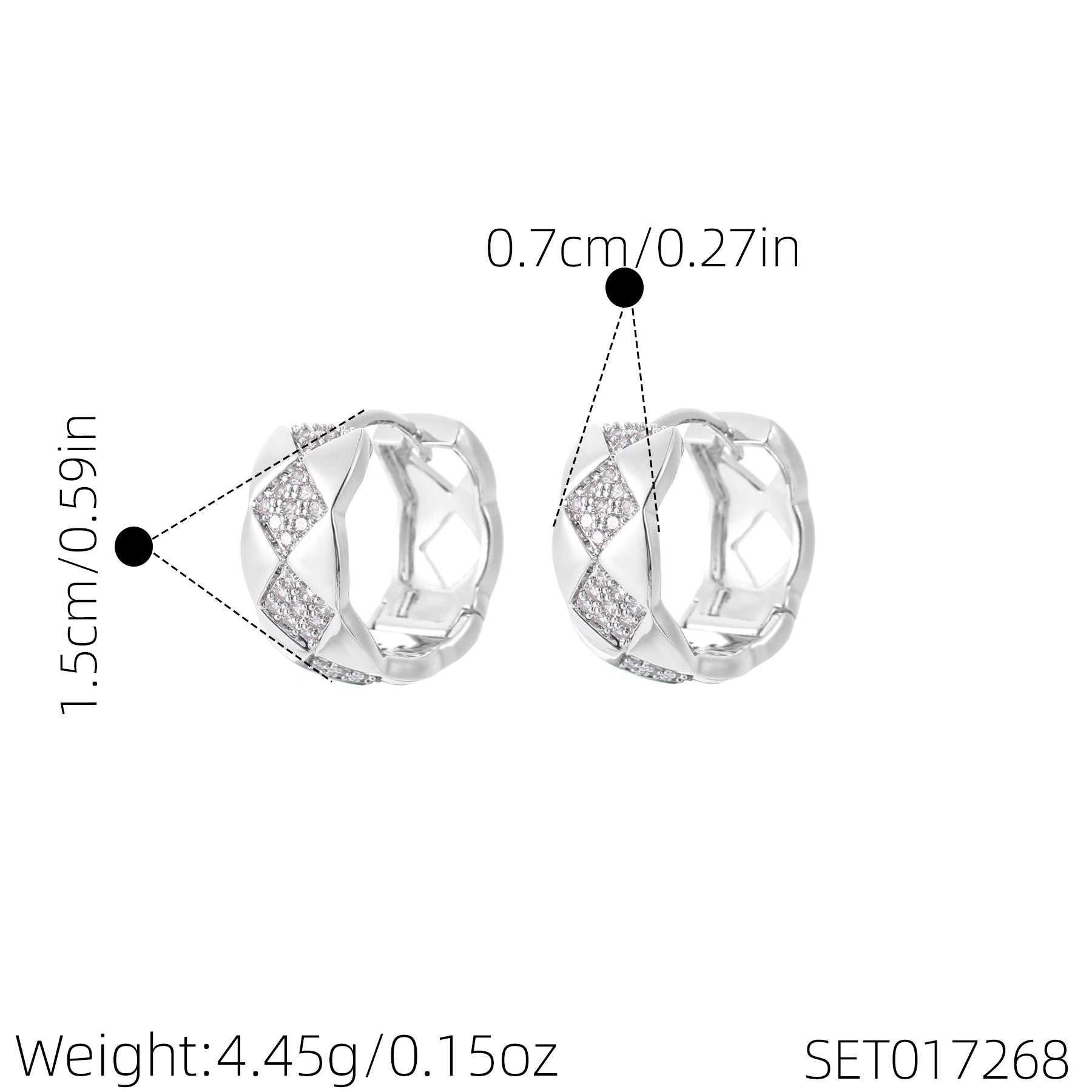 Square Plaid Pattern Ear Buckles, Micro Paved Zircon Geometric Earrings, Luxury Elegant Versatile Women Jewelry