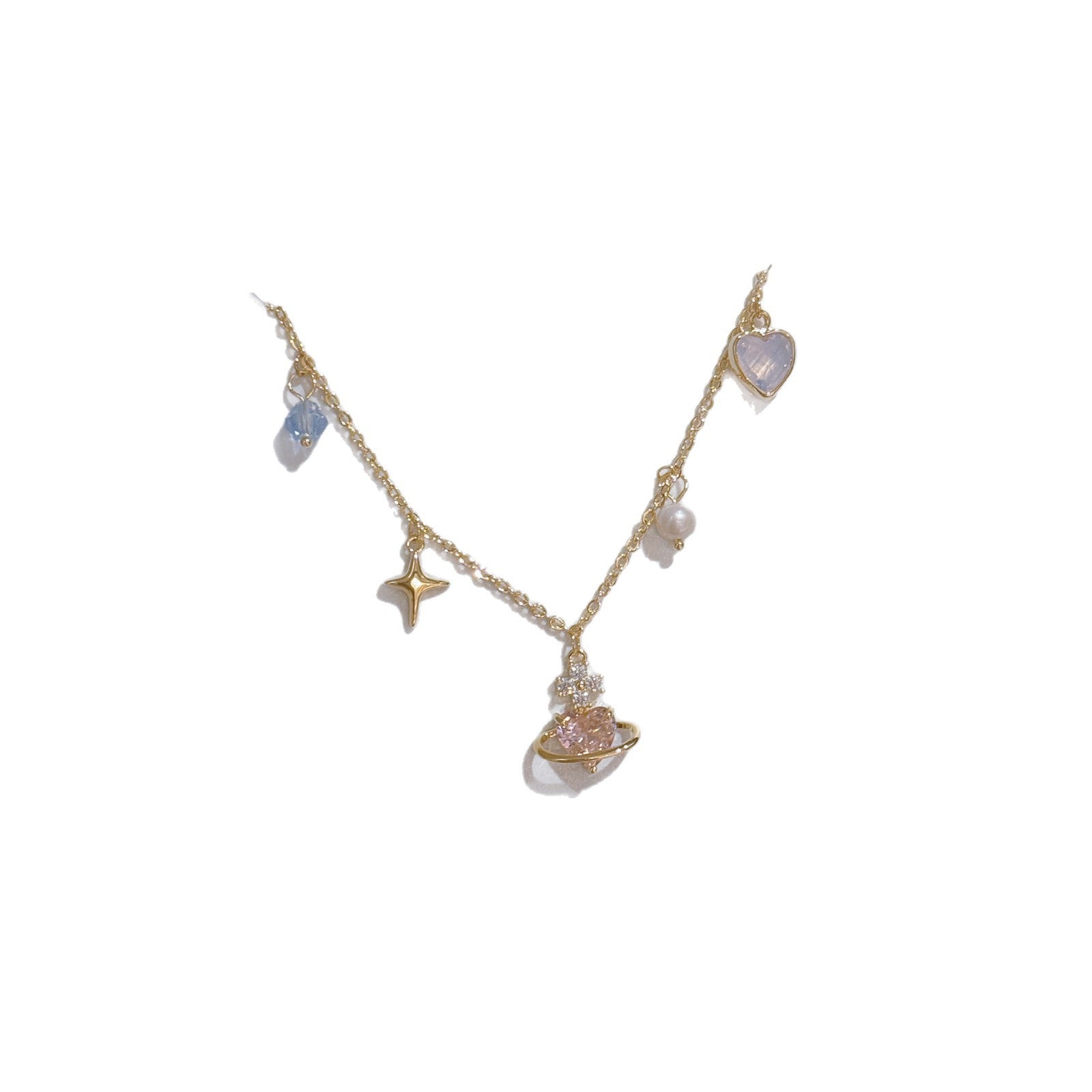 Pink Heart Ring Necklace, Luxury Niche Stylish Clavicle Chain, Sweet Girly Elegant Versatile Pendant